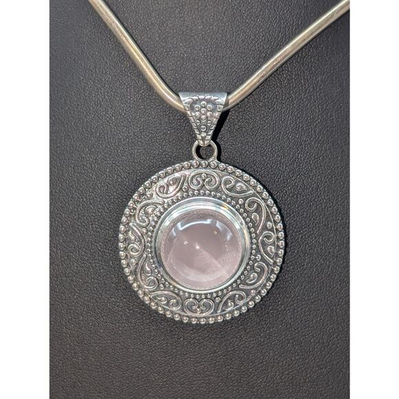 Anya Signed 925 Sterling Silver Large Rose Quartz Cabochon Pendant (Only) 24.16g - Picture 8 of 8